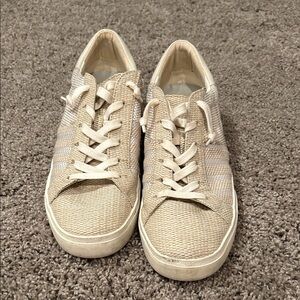Dolce Vita White Stripe Raffia Sneakers